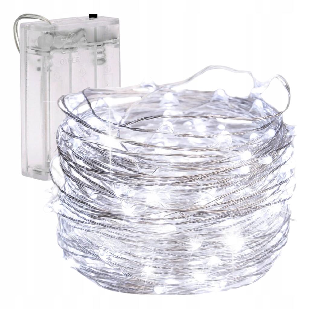 Lampki Druciki 50 Led Na Baterie Białe Zimne 5M Światełka Na Choinkę Stroik