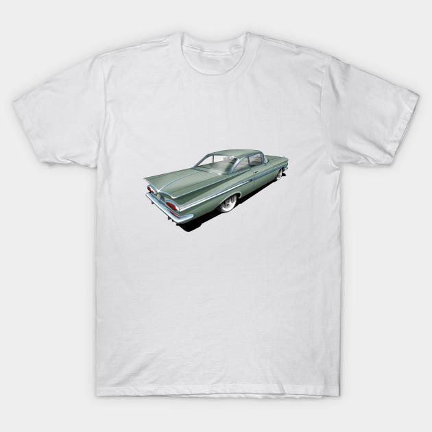 Men Black Print T-shirt 1959 Chevrolet Impala In Aspen Green No-Cut Transfer Paper Print Cotton Tshirt
