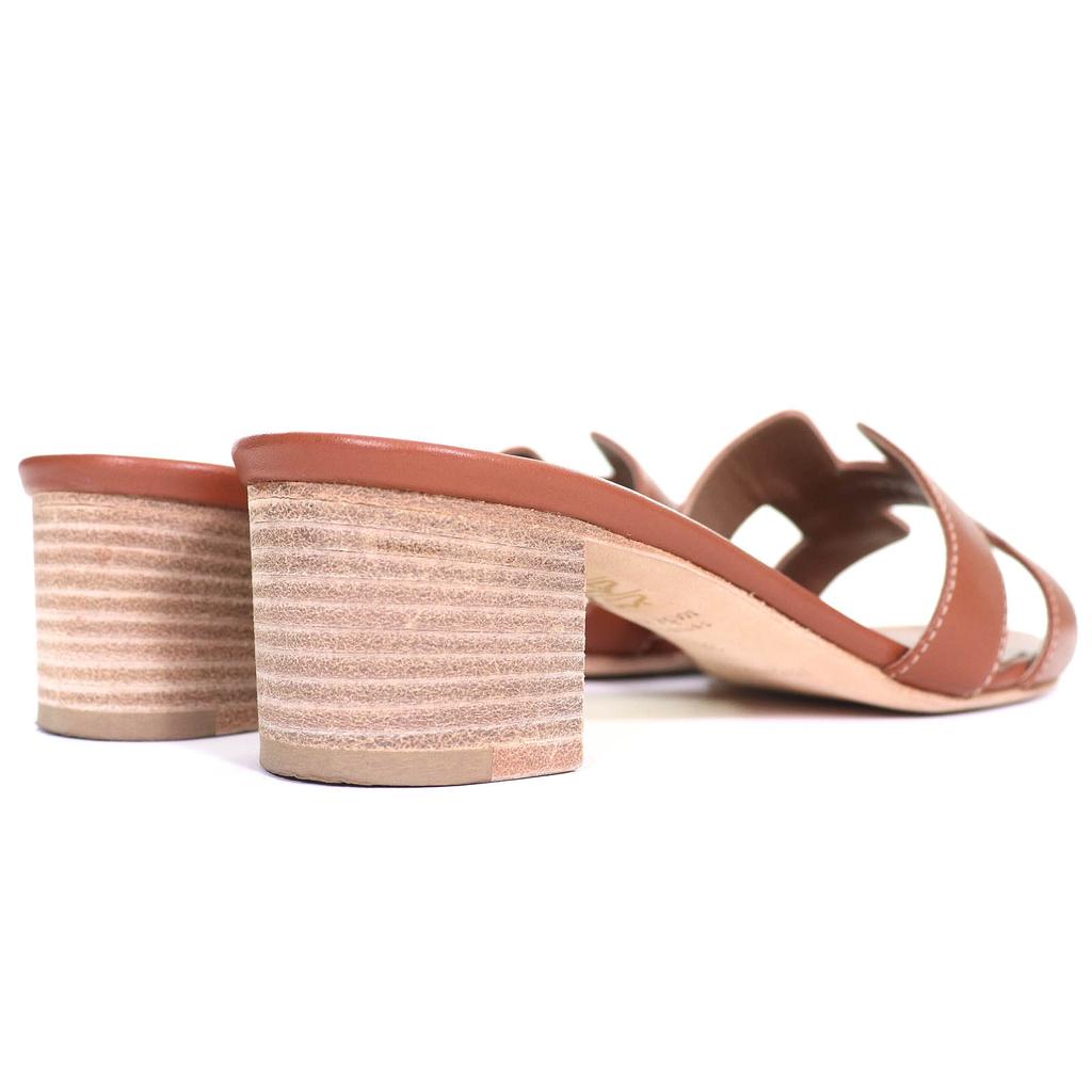 Great HERMES Mule Oasis H logo leather sandals Brown leather Women 35 071002Z Used
