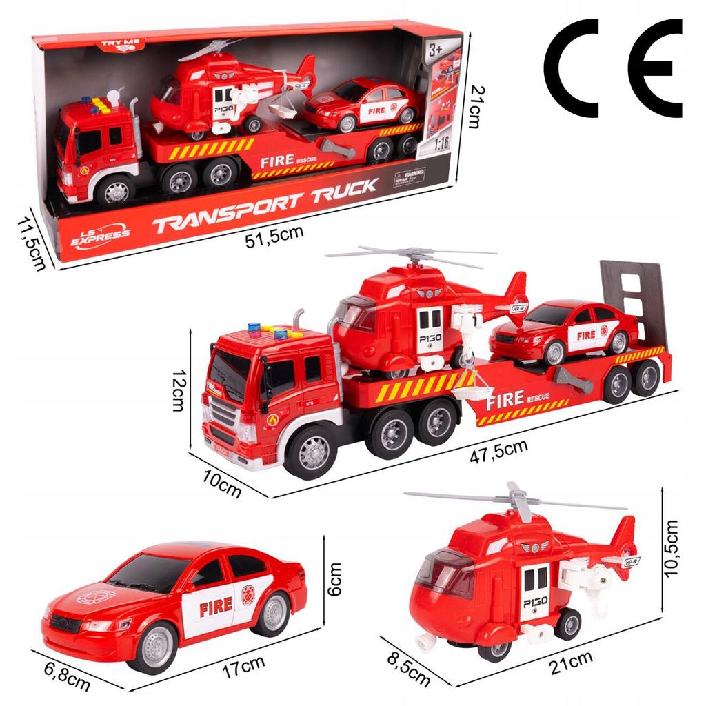 [PACZB] Motorized Fire Truck + Helicopter Car LED Sound Z2365