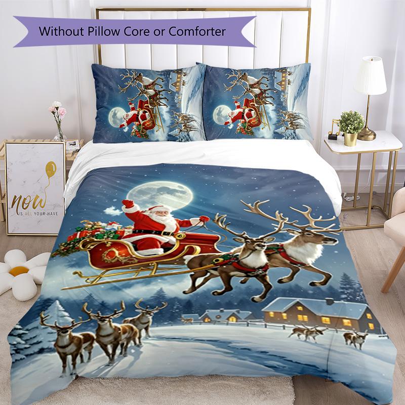 Chrismas 3pcs Bedding Set Duvet Cover Closure Includes 1 Duvet Cover & 2 Pillowcases for All Seasons Bedroom Home Dorm Decor