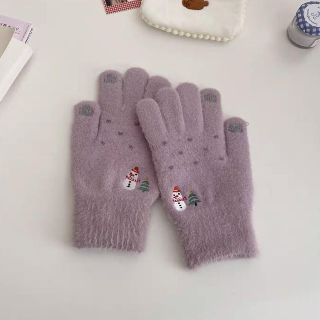 Милые корейские перчатки для женщин на зиму, милый рождественский снеговик, плюшевые, вязаные из шерсти, студенческие, для тепла зимой