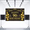 Trgowaul 90th Birthday Backdrop Gold and Black 5.9 X 3.6 Fts Happy Birthday Party Decorations Banner for Women Men Photography Supplies Background