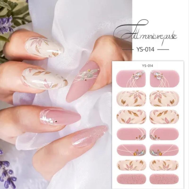 1 лист, блестящий лак для ногтей, наклейка с розой, наклейки для маникюра, полное покрытие, наклейка «сделай сам», клей для украшения ногтей