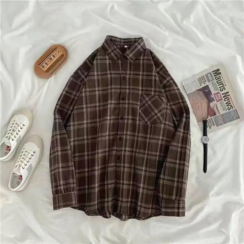 2023 Autumn Casual Vintage Plaid Shirts Fashion Women Korean Style Long Sleeve Button Up Shirt Tops Office Blusas Elegant 29399