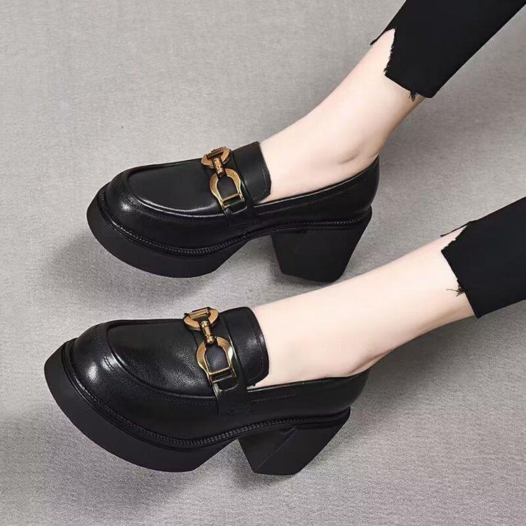 British High-heeled Small Leather Shoes Women's Single Shoes 2024 Autumn New Platform Muffin Loafers Thick-heeled Mary Jane Shoes