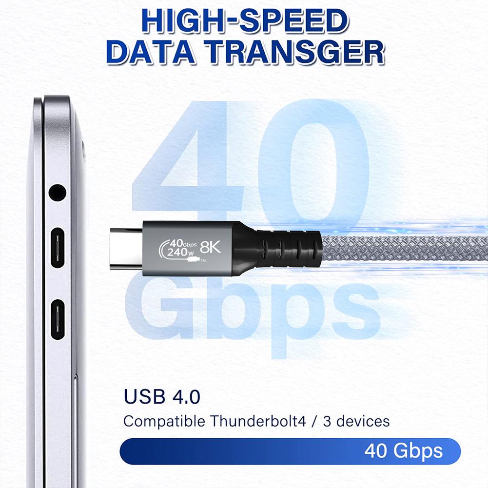 Кабель для передачи данных USB 4.0, совместимый с 4-мя Type-C, двусторонний, 8K, 40 Гбит/с, PD 240 Вт, кабель для быстрой зарядки