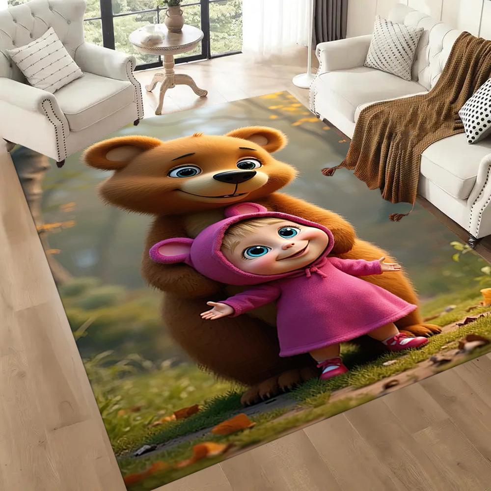 Masha Bear Area Rug Perfect for Game Room Entryway Dining Room Outdoor Antislip Carpet Decorate Offices Gift for Festivals