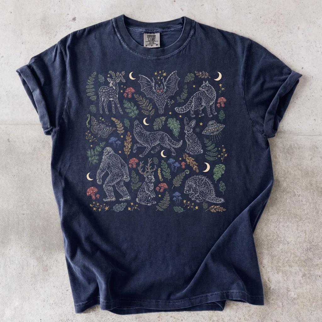 Cryptidcore Shirt, Bigfoot Woodland Creatures Tee, Folk Horror Forestcore, Dark Cottagecore Shirt