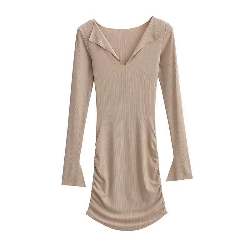 Sexy Spice Girl Knitted Temperament Deep V Breast Dress Women's Spring New Fashion Versatile Folded Hip Wrap Skirt