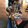 Women's Retro Plaid Plush Shirt - Autumn/Winter Long Sleeve Jacket