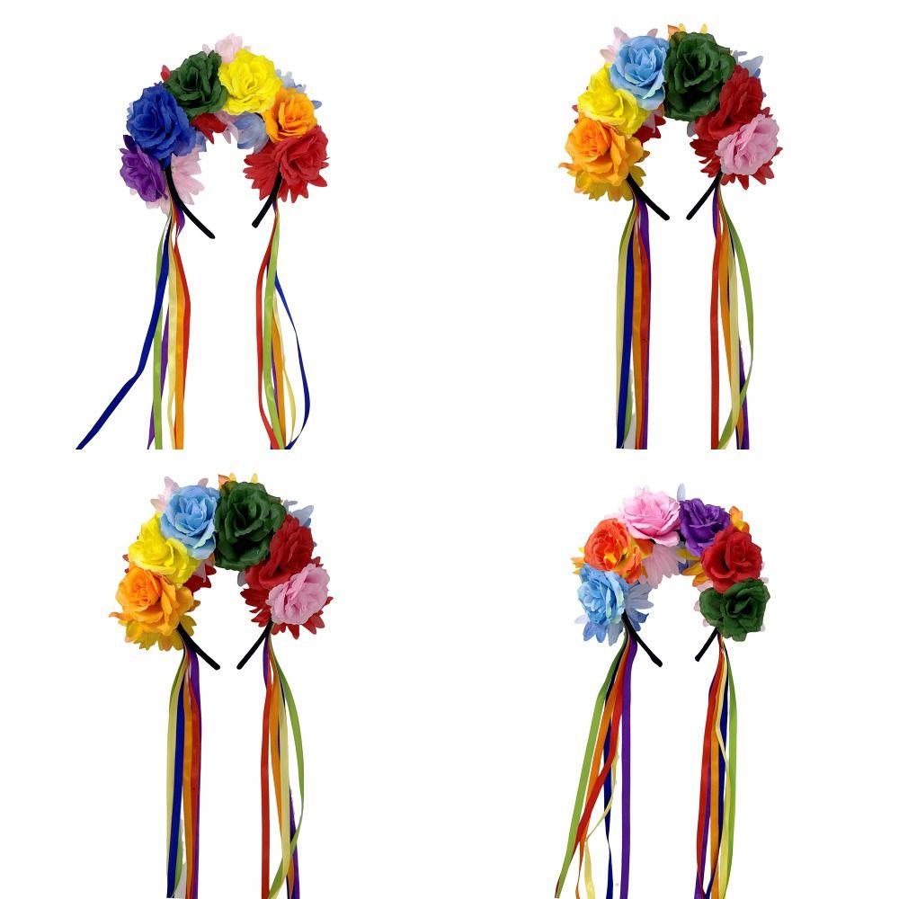 Artificial Flower Rainbow Flower Headband Ribbon Design Costume Floral Crown For Costume