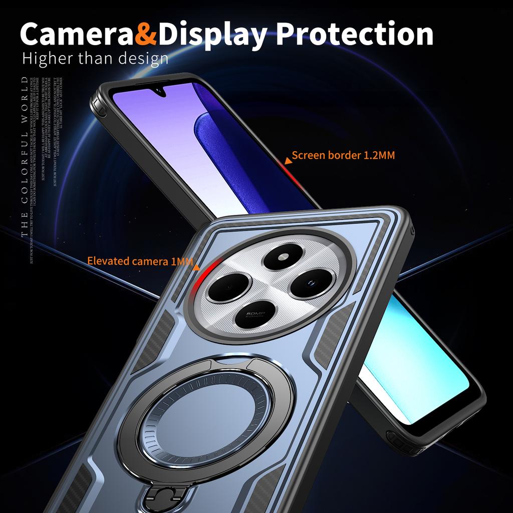 Магнитная подставка-кольцо Складной кронштейн Чехол для телефона Для Xiaomi Redmi 14C 13C 12C 12 13 Turbo 4 Pro Двухслойный бампер Противоударный чехол