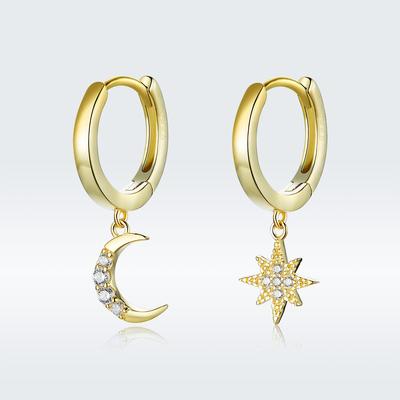 Серьги S925 Star Moon, темпераментные, из стерлингового серебра 925 пробы, антиаллергенные, позолоченные, серьги-капли