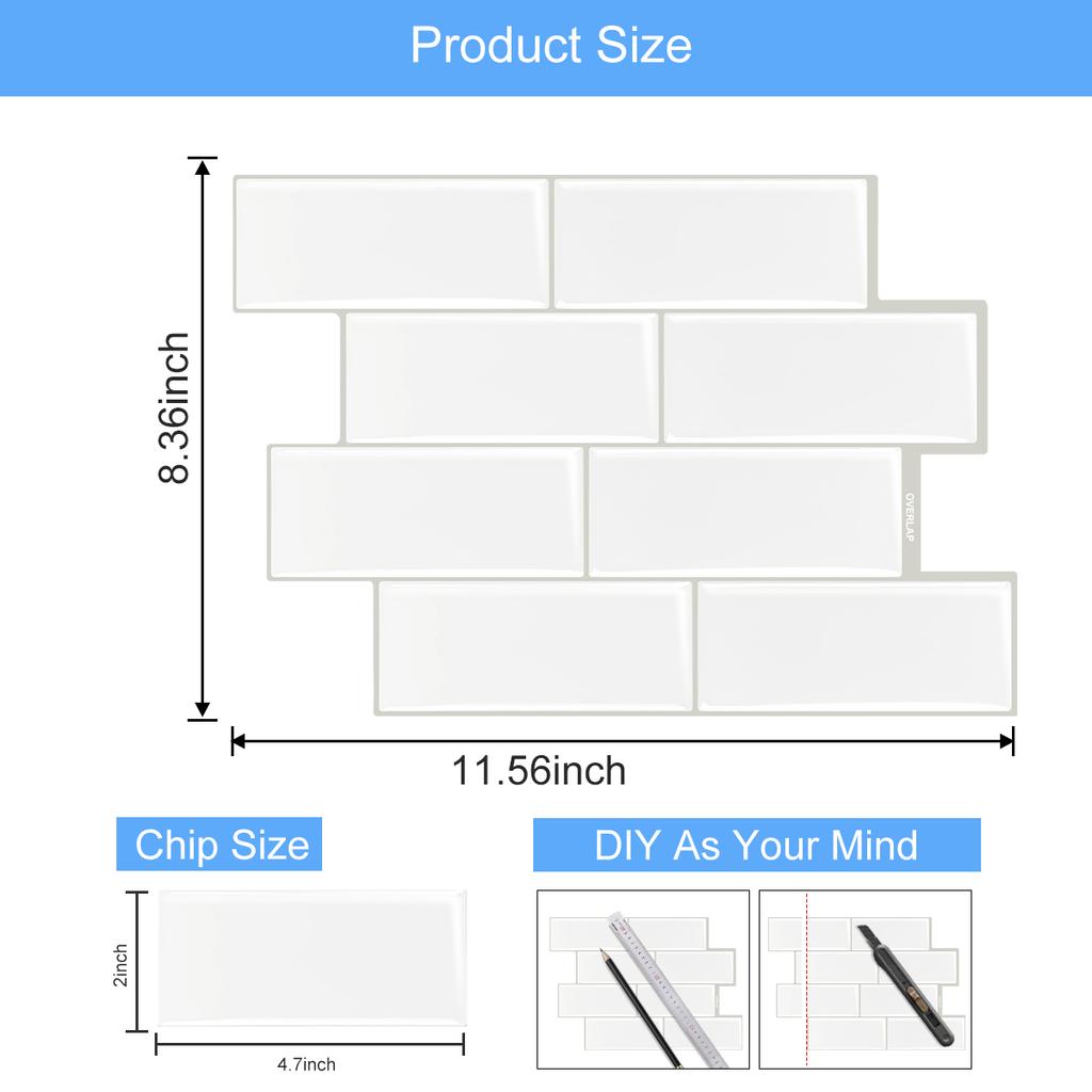 3 pcs/pack Strong Adhesive Wallpaper DIY Subway Wall Tiles Kitchen Bathroom Backsplash Stickers Waterprof for Home Decoration