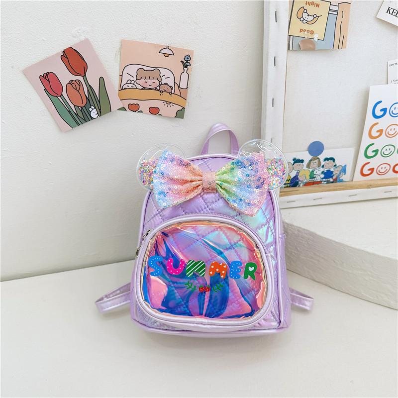 Lovely Soft Pu Material Kids Backpack With Shiny Sequins For School And Play