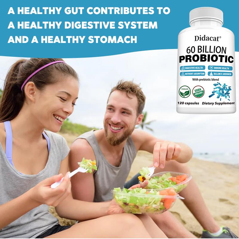 60 Billion Probiotic with Prebiotic Blend, USDA Organic 120 Capsules Digestive Health Supplement