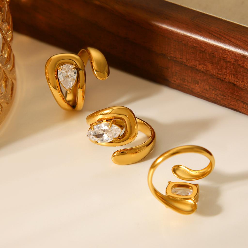 Euro-American style stainless steel inlaid zircon ring, high-end light luxury open ring, niche titanium steel hand jewelry