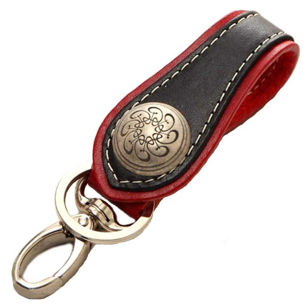Degner Vibrant Color Genuine Leather Keychain for K-18 Motorcycles, Black/Red