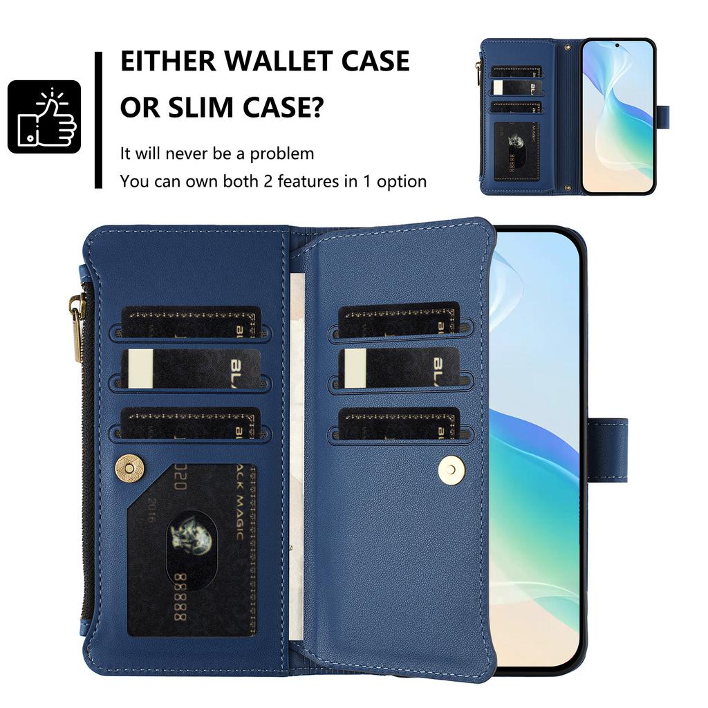For Samsung Galaxy A26 5G Leather Case 9 Card Slots Zipper Wallet Stand Phone Cover with Wrist Strap