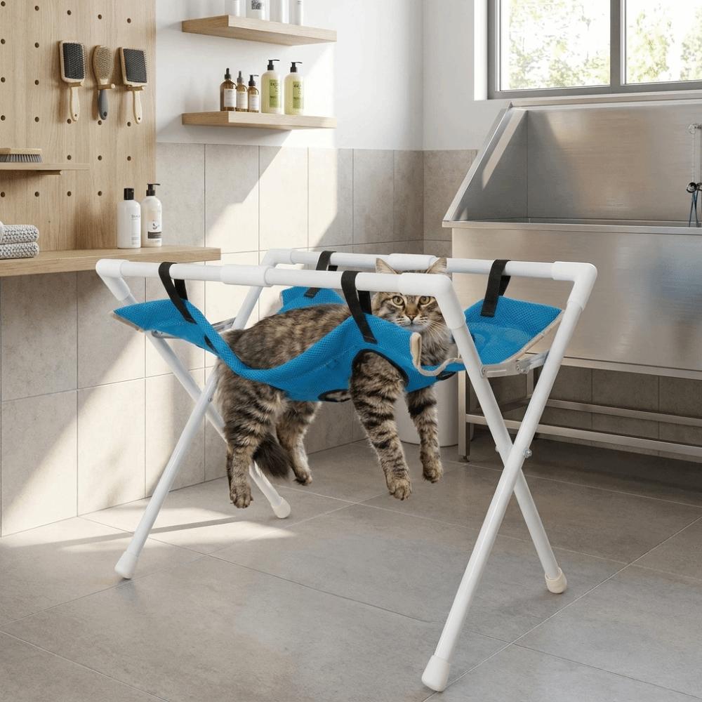 Folding Cat Bathing Rack Quick-Dry Mesh Pet Grooming Hammock Grooming Accessory