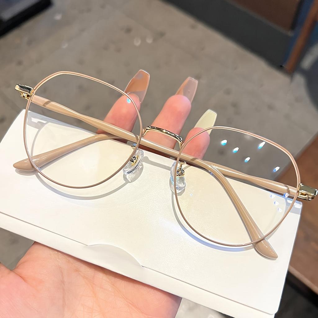 1 Pair Stylish Milk Coffee Round Glasses for Students PC Frame Anti Blue Light Protection