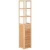 Bathroom Shelf, 3 Open Compartments, Drawer, Louvered Door, Bamboo, 32 x 30 x 163 cm