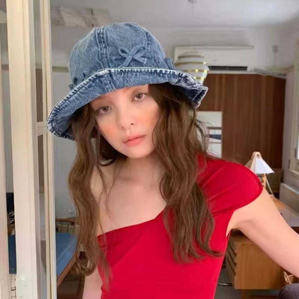 Джинсовые шляпы-ведерки с бантом, корейские кепки-бассейны для мужчин, модная солнцезащитная шляпа для путешествий
