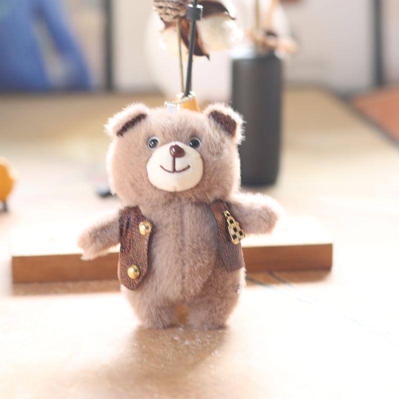 Cuddly Bear Sweet Plush Pendant Keychain Ideal For Stylish Backpack Decorations In Gray White Brown