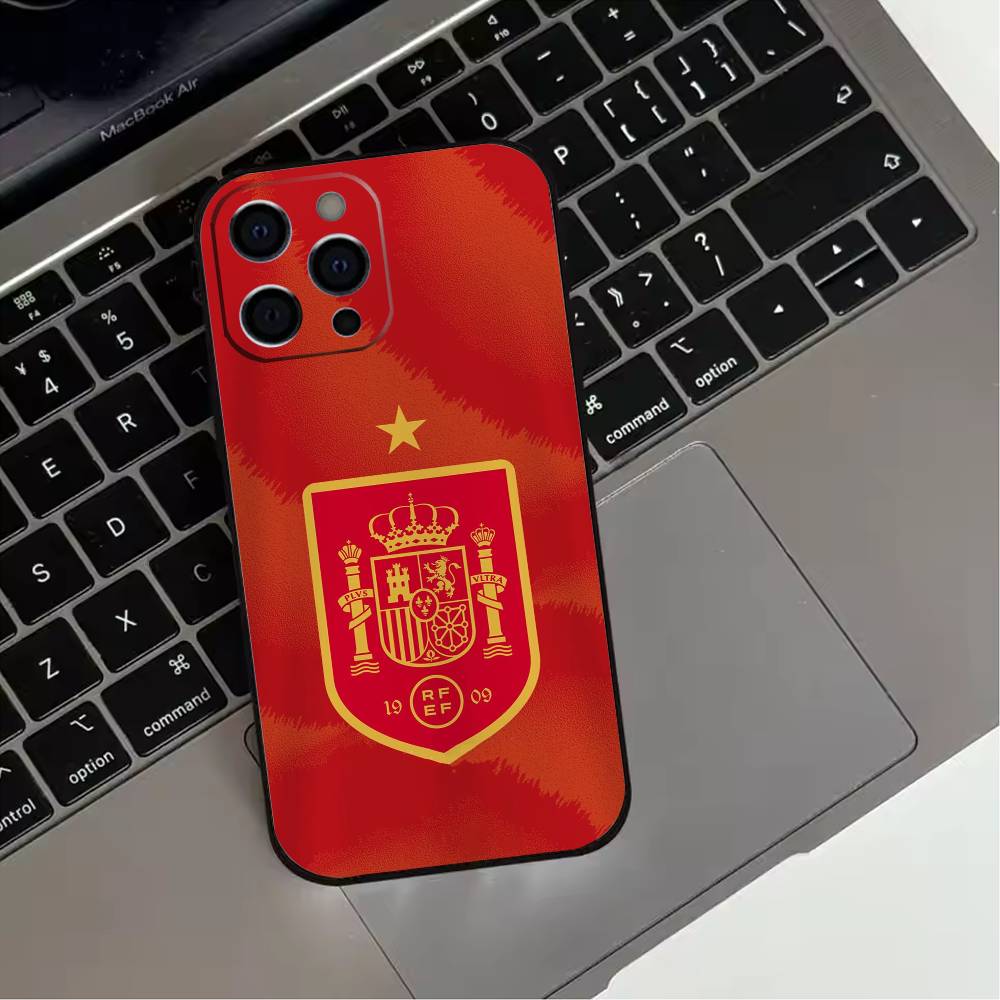 Spanish National Flag Phone Case For iPhone 17,16,15,14,13,12,11 Plus,Pro Max,XS,Soft Silicone Black Cover