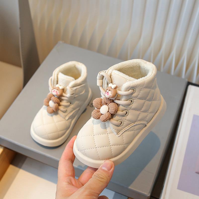 Girls' Velvet Winter Boots: Soft, Short, Velcro Cotton Shoes for Little Girls