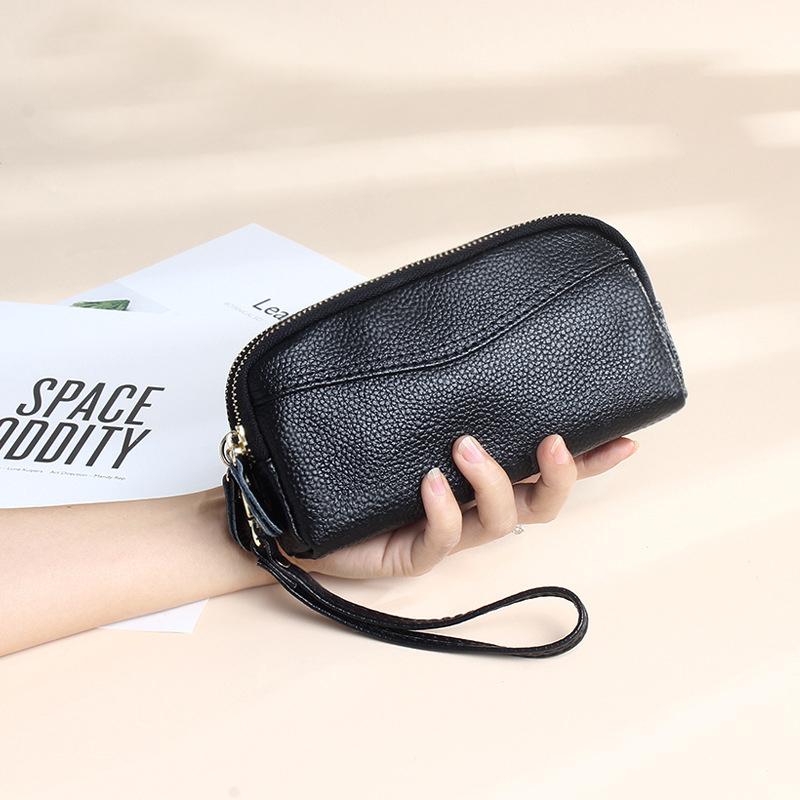 Женский кошелек из натуральной кожи с двойной молнией, клатч, кошелек для монет, большой емкости, женские кошельки, сумка для телефона