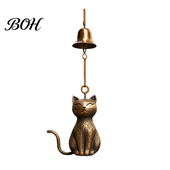 Vintage Copper Cat Decorations Metal Wind Chime, Unique Garden Decor, Outdoor Statue Chimes Cute Kitten Patio Decor for Lovers, Windchimes Bell