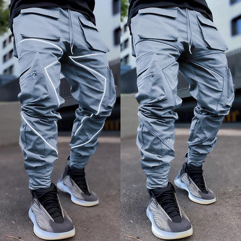 Spring Men's Casual Trousers Loose Large Size Work Trousers Men's Tide Card Drawstring Leg Opening Velcro Sports Trousers Man