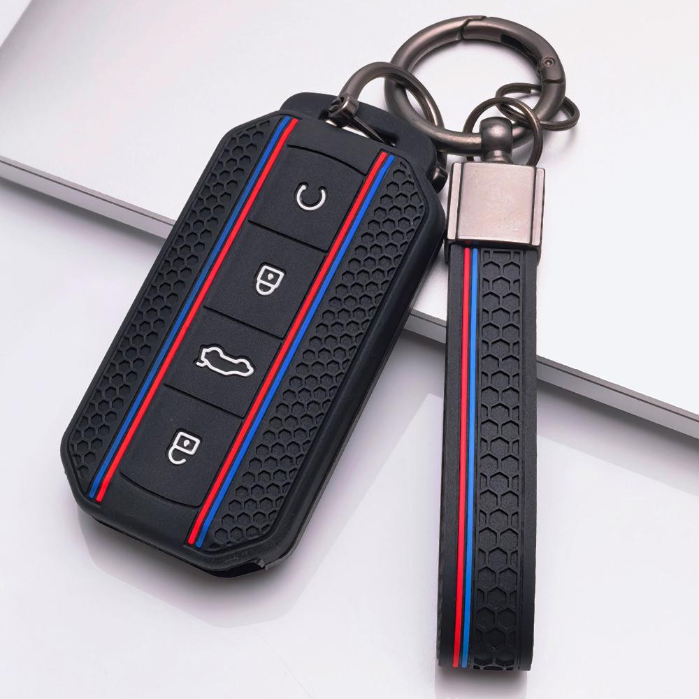 Чехол для брелока для Chery Omoda C7 Jaecoo J7 J5 с брелоком Нескользящий Эргономичный Мягкий корпус ключа для 4-кнопочного ключа автомобиля Chery Поверхность устойчива к царапинам