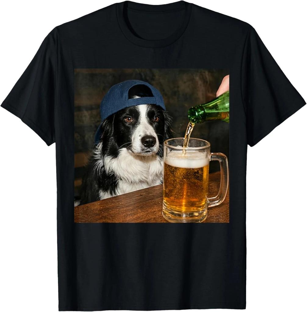 Border Collie Drinking Beer Funny Dog Meme TShirt Unisex TShirt Vintage Shirt Short Sleeve Tshirts for Unisex AllSeason