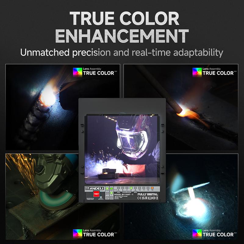 Сварочная маска-хамелеон ANDELI с большим смотровым окном, True Color, 6 датчиков дуги, класс 1/1/1/2, для сварки, резки, шлифовки
