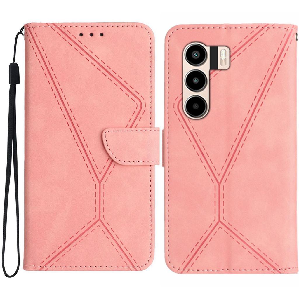 For itel Power 70 4G Case Skin Touch Lines Imprinted PU Leather Flip Phone Cover