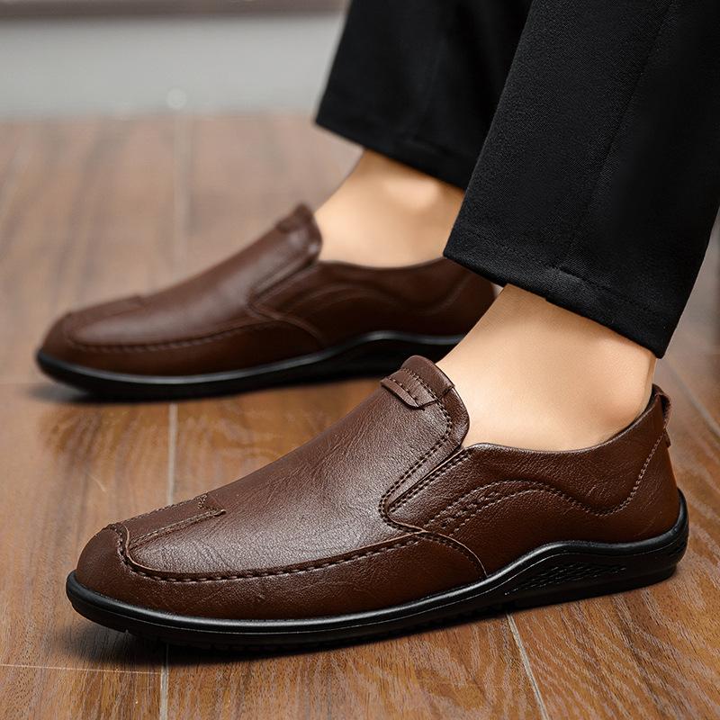 Men's Leather Shoes Genuine Leather Casual Versatile Soft Surface Thick Bottom Slip-on Autumn New Driving Shoes