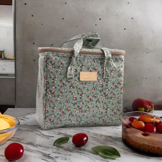 Insulated Picnic Bag with Handle Zipper Top Reusable Canvas Bag Multifunctional Cooler Bag Picnic Hiking Food Thermal Insulated Bag Outdoor