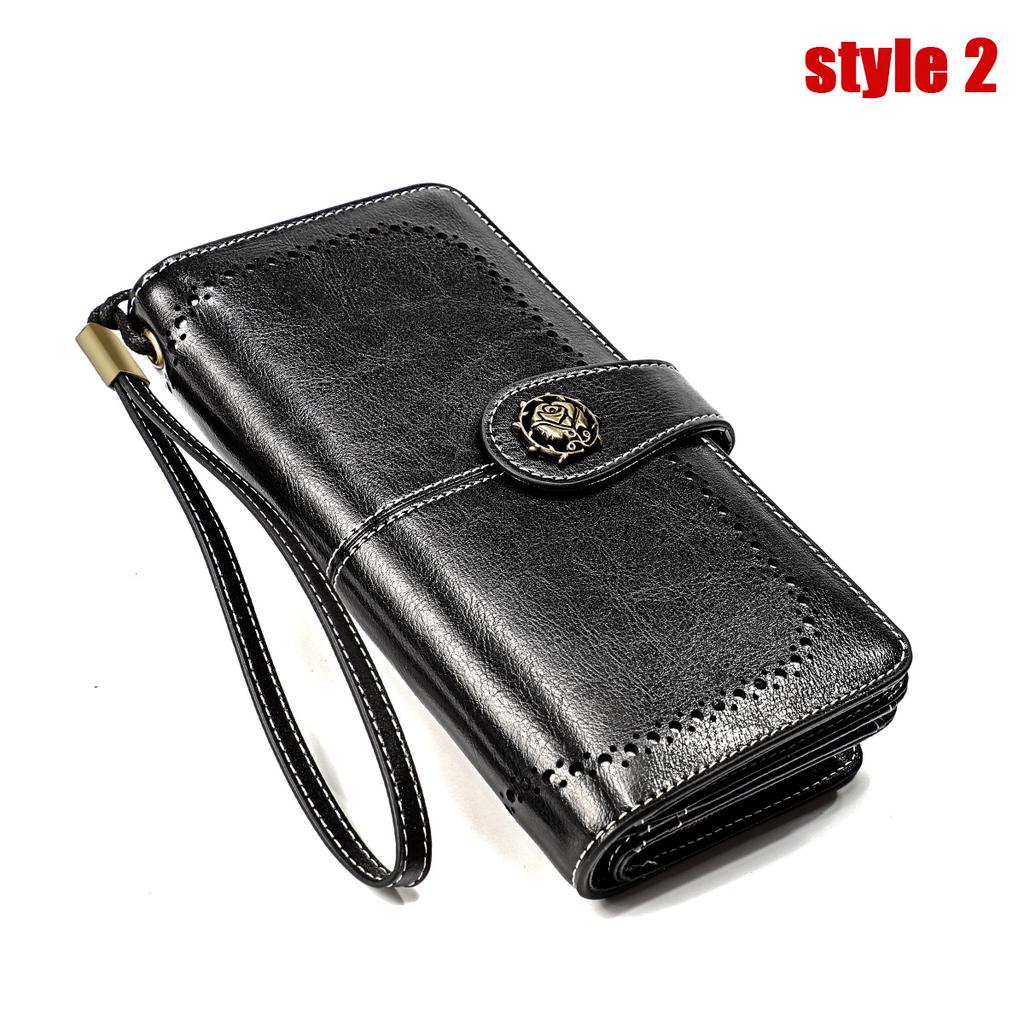 Ladies Leather Wallet Large Capacity Multifunctional Long Wallet European and American Retro Clutch