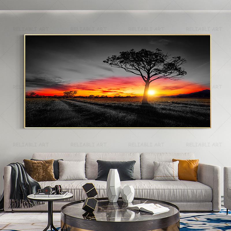 Современный Восход Закат Пейзаж Холст Картины Солнечное Дерево Настенные Картины Тайный Цвет Стены Искусства для Гостиной Настенный Декор Куадрос Без Рамки