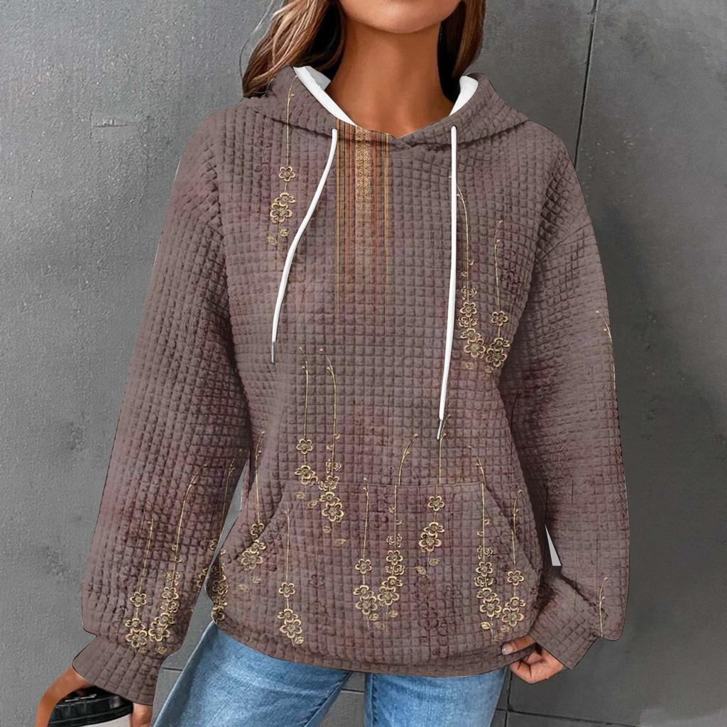 Женские повседневные толстовки с капюшоном и шнурком с длинным рукавом и принтом, пуловер с карманами