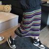 Универсальная повседневная женская осенне-зимняя вязаная миди-юбка с высокой талией, в радужную полоску, А-силуэта, прямая, свободная, облегающая