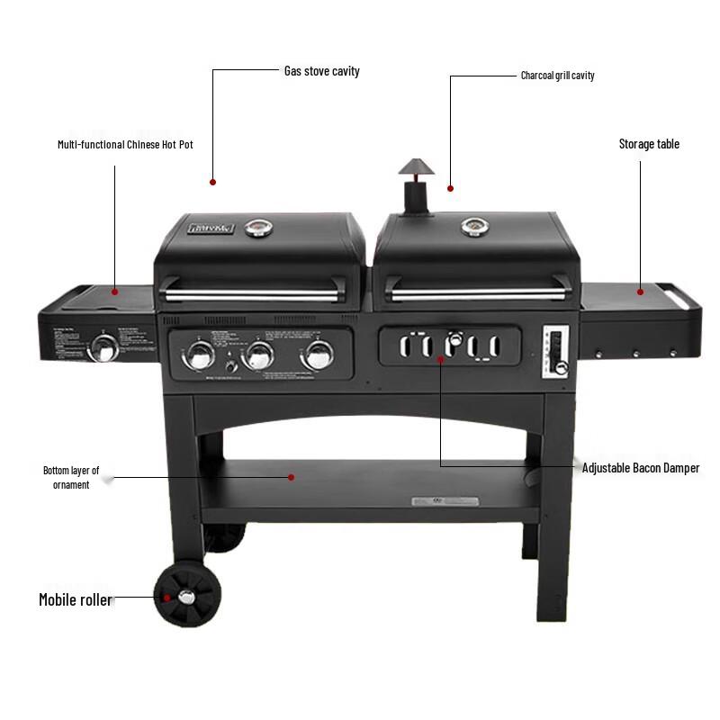 Beifu Multifunctional Gas & Charcoal BBQ Grill Smoker