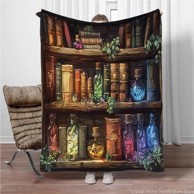 Фланелевое покрывало Магическая бутылка Книжная полка HD 3D-печать, подходит для диванов, кроватей, офисов, путешествий, походных стульев, теплое одеяло Подарок