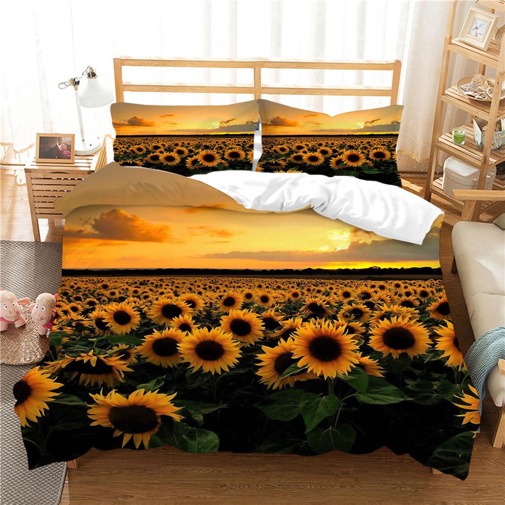 2/3pcs Fashion Duvet Cover Set, Sunflower Landscape Print Bedding Set, Soft Comfortable Duvet Cover, For Bedroom, Guest Room