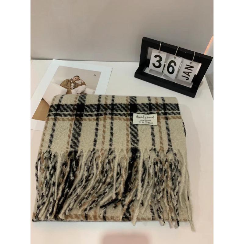 Women's Winter Red Plaid Scarf, Korean Style Shawl, Thick Dual-Use Neck Warmer for Men and Women