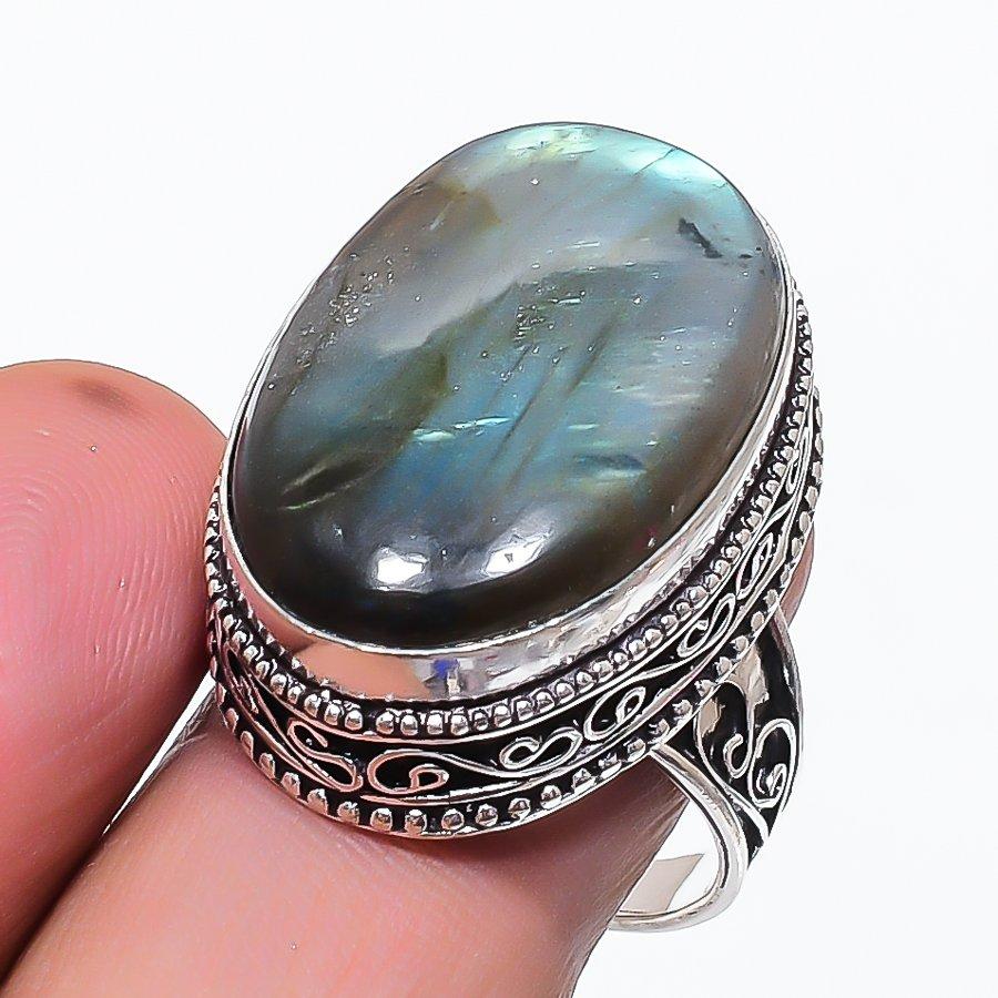 Natural Labradorite Gemstone 925 Sterling Silver Jewelry Ring Size 10 M9V53