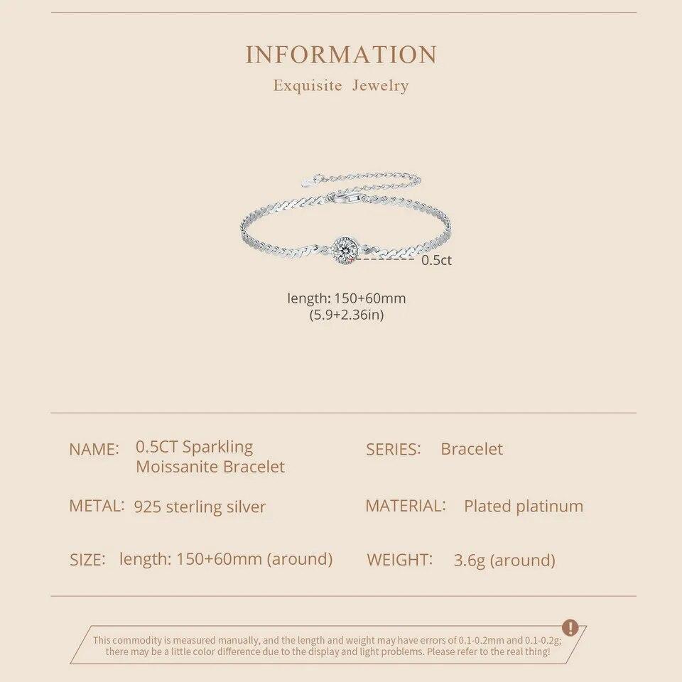 Bamoer 925 Sterling Silver 0.5CT Sparkling Moissanite Bracelet Bezel Setting Lab Diamond Chain Link for Women Anniversary Gift